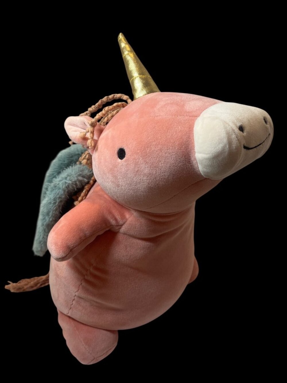 Pillowfort Weighted Pegasus Unicorn Plush Throw Pillow 20x7 In Soft Coral & Gold